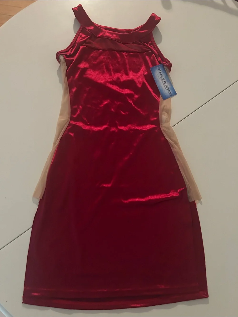 Kids Red Velvet Dance Costume Dress with Sheer Side Panels